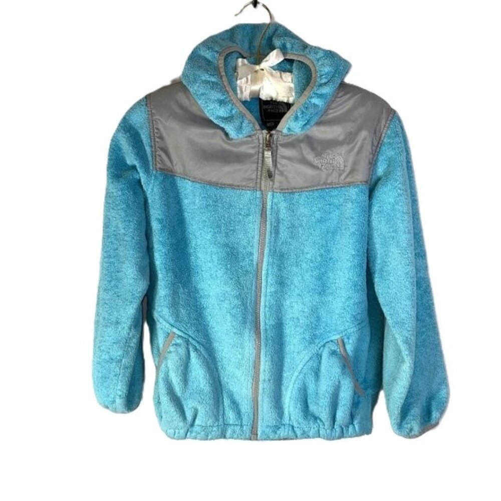 The North Face Girls Oso Hoodie Jacket Full Zip Fleece Pockets Aqua Blue Size L